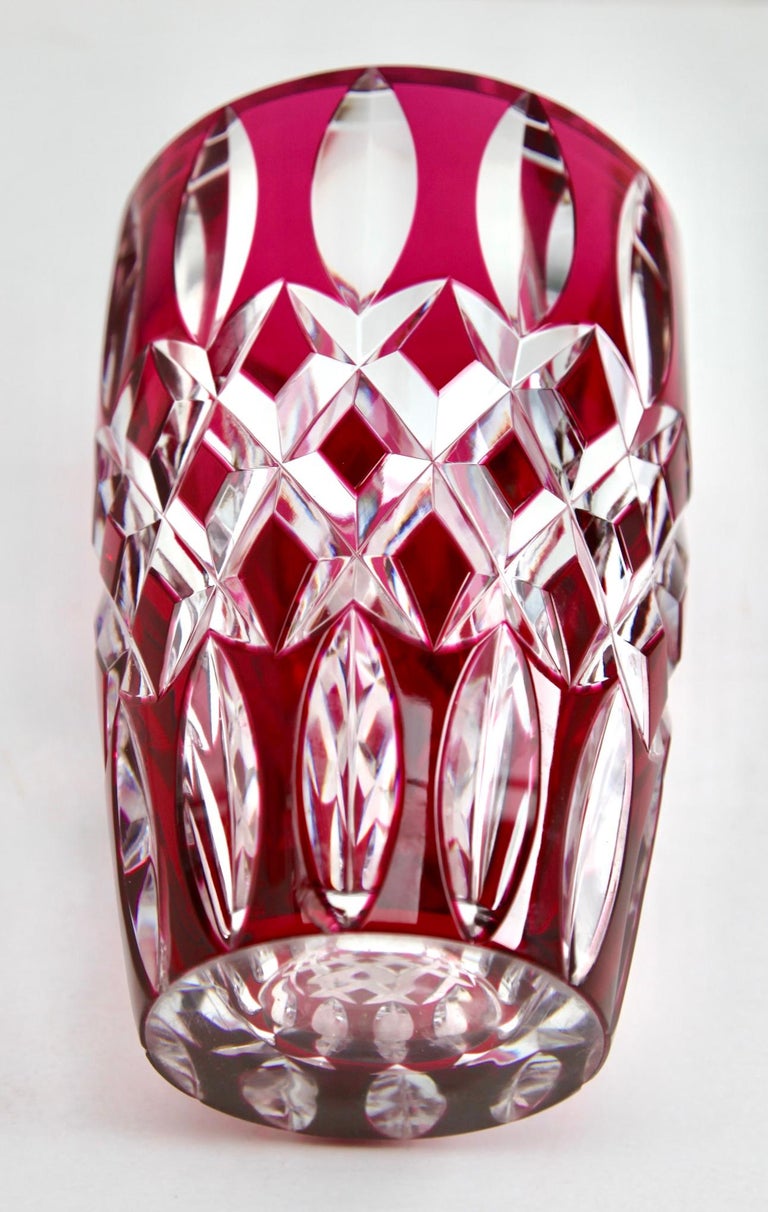 Val Saint Lambert Crystal Vase Cut Early to Gallery Signed Charles Bird Graffart Clear 