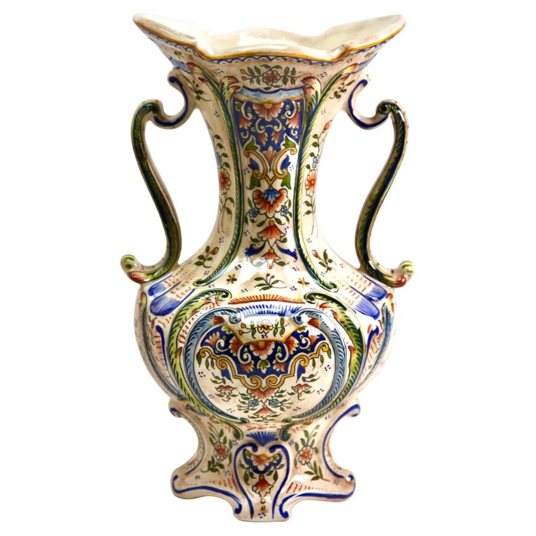 Early 20th Century French Hand-Painted Faience Vasse from Rouen Early  Bird Gallery